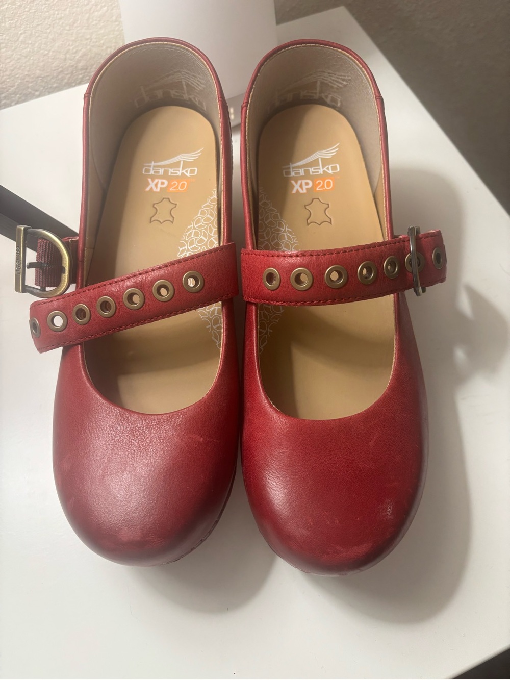 Dansko Red Leather Mary Jane Clogs with Studded Strap NWOT